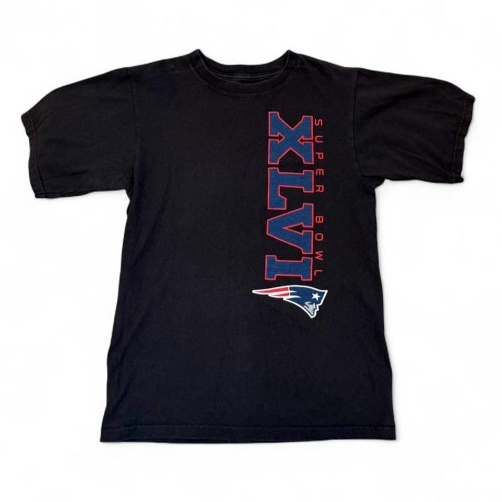 Vintage 2012 Reebok New England Patriots Super Bowl 46 Graphic Tee Mens Small